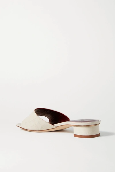 Shop Staud Simone Croc-effect Leather Mules In Cream