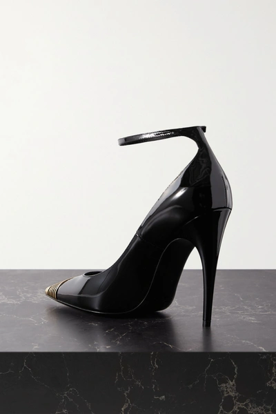 Shop Saint Laurent Embellished Patent-leather Pumps In Black