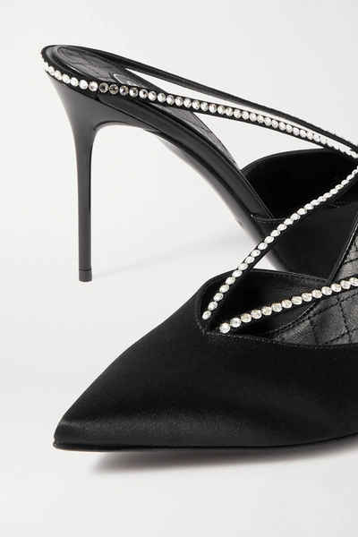 Shop Balmain Crystal-embellished Satin Mules In Black