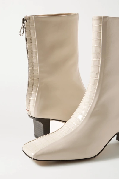 Shop Aeyde Molly Paneled Smooth And Croc-effect Leather Ankle Boots In Cream