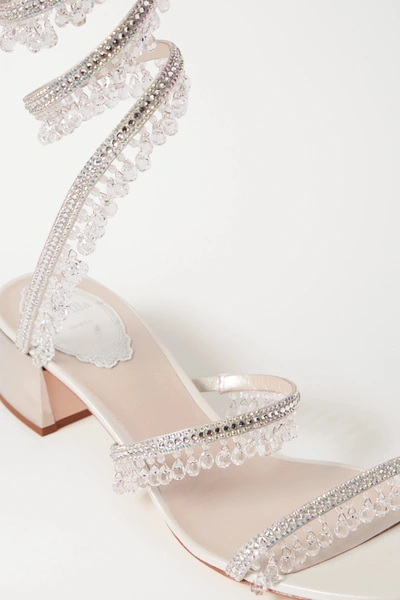 Shop René Caovilla Cleo Embellished Satin And Metallic Leather Sandals In Silver