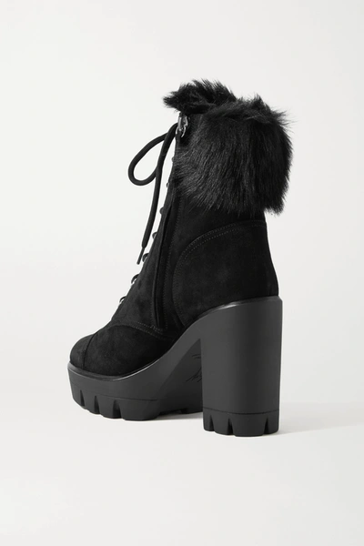 Shop Giuseppe Zanotti Shearling-trimmed Suede Platform Ankle Boots In Black