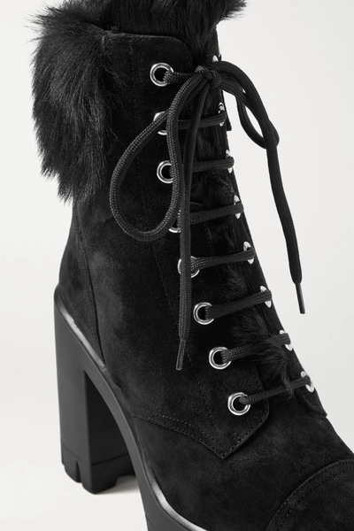 Shop Giuseppe Zanotti Shearling-trimmed Suede Platform Ankle Boots In Black