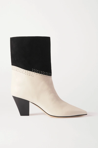 Shop Jimmy Choo Bear 65 Two-tone Studded Suede And Leather Ankle Boots In White