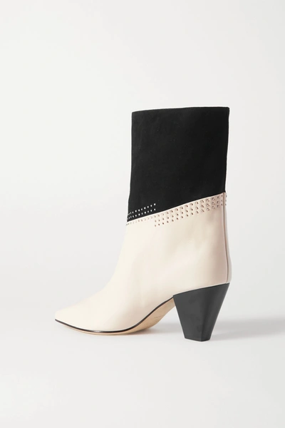 Shop Jimmy Choo Bear 65 Two-tone Studded Suede And Leather Ankle Boots In White