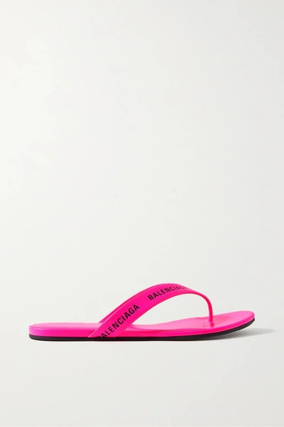 Shop Balenciaga Logo-print Neon-leather Flip Flops In Pink