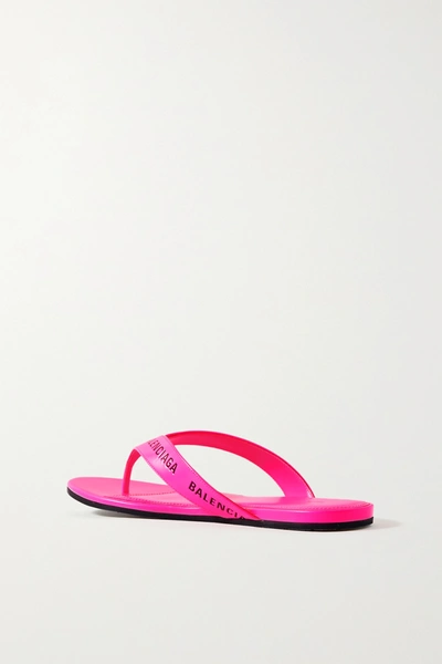 Shop Balenciaga Logo-print Neon-leather Flip Flops In Pink