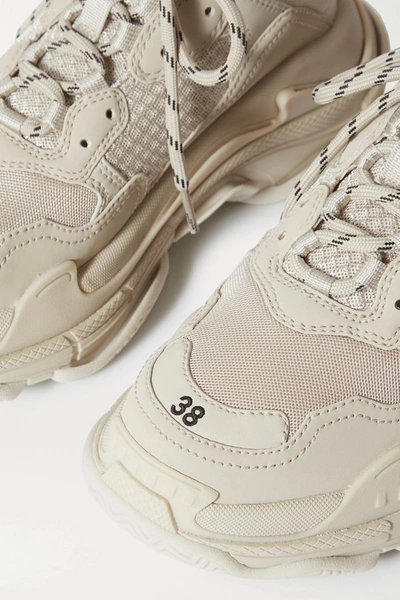Shop Balenciaga Triple S Logo-embroidered Leather, Nubuck And Mesh Sneakers In Gray