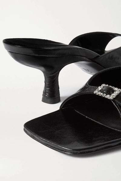 Shop By Far Erin Buckle-embellished Leather Mules In Black