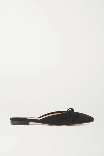 Shop Manolo Blahnik Ballerimu Bow-detailed Suede Mules In Black