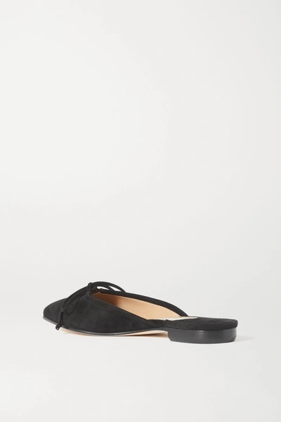 Manolo Blahnik Ballerimu Suede Bow Ballerina Flat Mules In Black