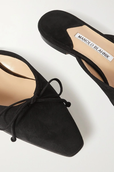 Manolo Blahnik Ballerimu Suede Bow Ballerina Flat Mules In Black