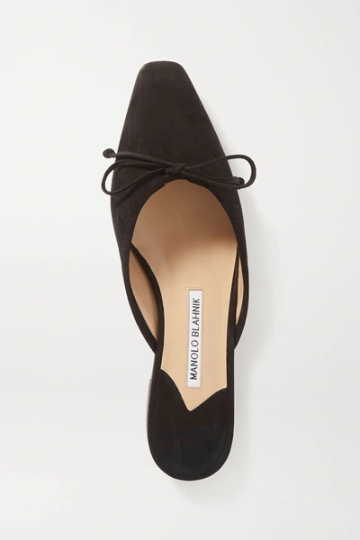 Manolo Blahnik Ballerimu Suede Bow Ballerina Flat Mules In Black