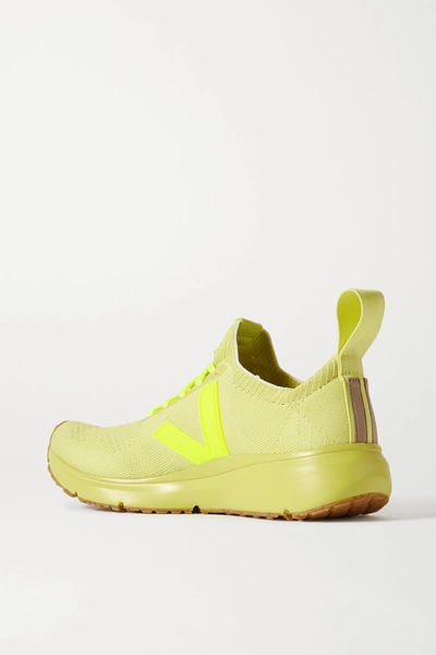 Shop Rick Owens + Veja Rubber-trimmed V-knit Sneakers In Bright Yellow