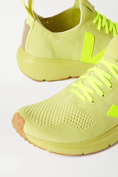 Shop Rick Owens + Veja Rubber-trimmed V-knit Sneakers In Bright Yellow