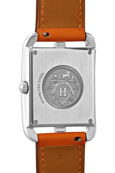 Pre-owned Hermes Cape Cod 29mm Large Stainless Steel And Leather Watch In Silver