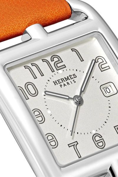 Pre-owned Hermes Cape Cod 29mm Large Stainless Steel And Leather Watch In Silver