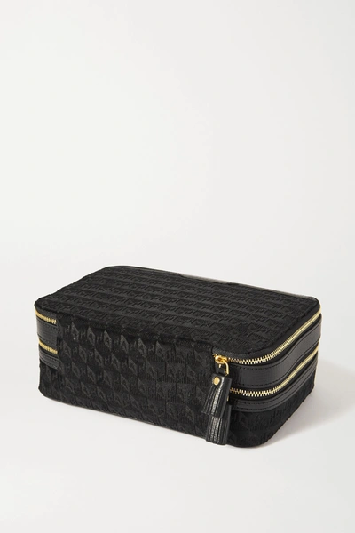 Shop Anya Hindmarch Leather-trimmed Velvet-jacquard Jewelry Case In Black