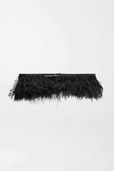 Shop Altuzarra Feather-embellished Leather Belt In Black