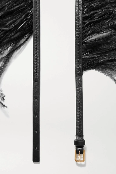 Shop Altuzarra Feather-embellished Leather Belt In Black