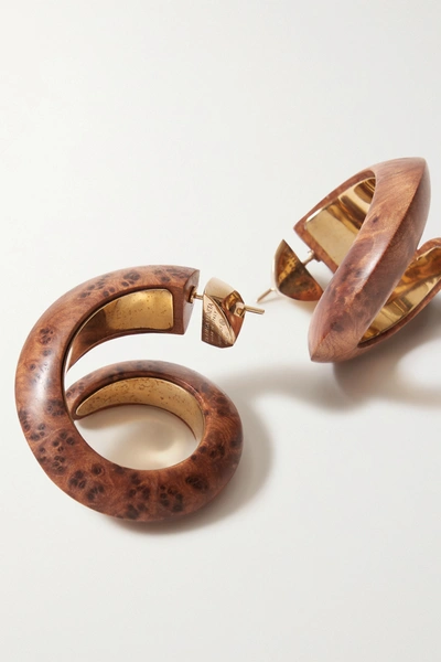 Shop Bottega Veneta Gold-tone Wood Earrings In Brown