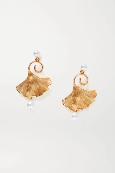 Shop Oscar De La Renta Gold-tone Faux Pearl Earrings