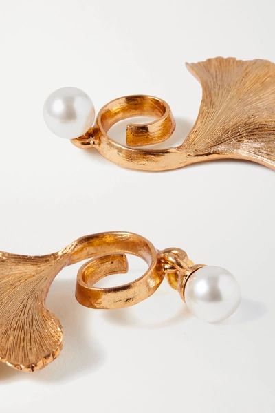 Shop Oscar De La Renta Gold-tone Faux Pearl Earrings