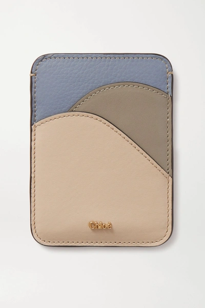 Shop Chloé Walden Color-block Leather Cardholder In Beige