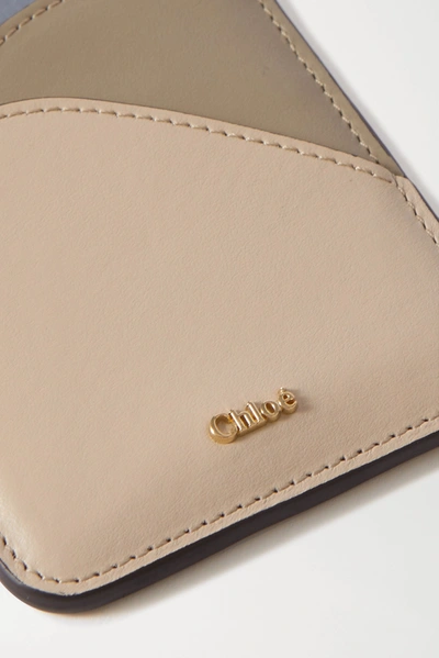 Shop Chloé Walden Color-block Leather Cardholder In Beige