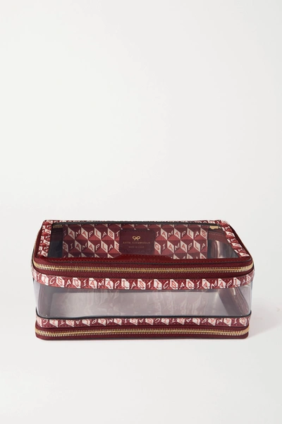 Shop Anya Hindmarch In-flight Leather-trimmed Pvc Cosmetics Case In Burgundy