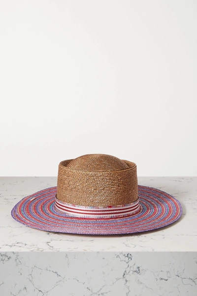 Shop Missoni Grosgrain-trimmed Striped Straw Sunhat In Red