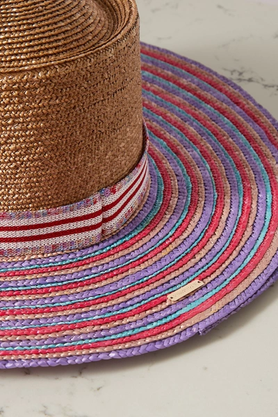 Shop Missoni Grosgrain-trimmed Striped Straw Sunhat In Red