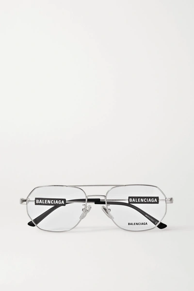 Shop Balenciaga Aviator-style Silver-tone Optical Glasses