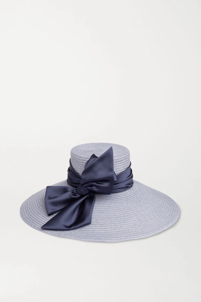 Shop Eugenia Kim Mirabel Satin-trimmed Straw Hat In Blue