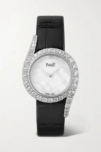 Shop Piaget Limelight Gala 32mm 18-karat White Gold, Alligator, Mother-of-pearl And Diamond Watch