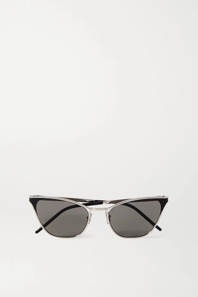 Shop Saint Laurent Cat-eye Silver-tone And Acetate Sunglasses
