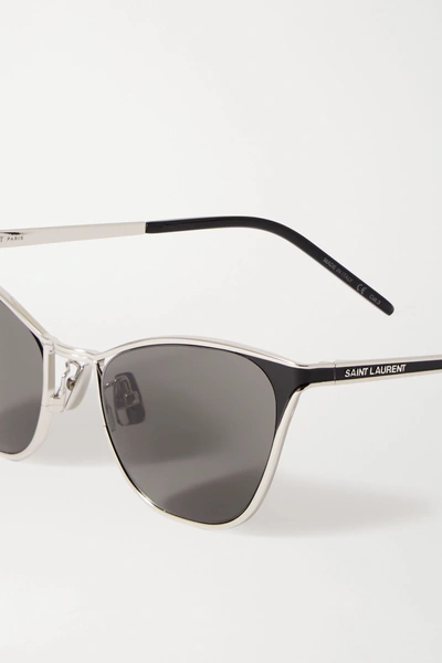 Shop Saint Laurent Cat-eye Silver-tone And Acetate Sunglasses