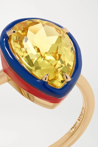 Shop Alison Lou 14-karat Gold, Enamel And Sapphire Ring