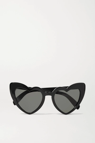 Shop Saint Laurent Loulou Heart-shaped Acetate Sunglasses In Black