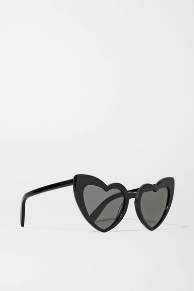 Shop Saint Laurent Loulou Heart-shaped Acetate Sunglasses In Black