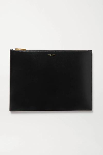 Shop Saint Laurent Large Leather Pouch In Black