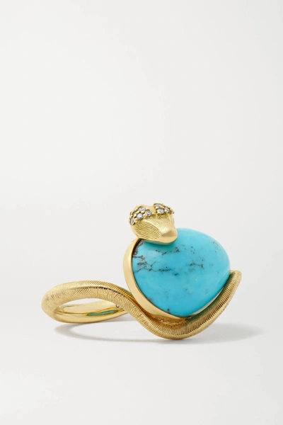 Shop Ole Lynggaard Copenhagen Snake 18-karat Gold, Turquoise And Diamond Ring