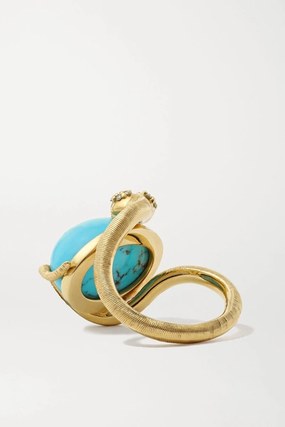 Shop Ole Lynggaard Copenhagen Snake 18-karat Gold, Turquoise And Diamond Ring