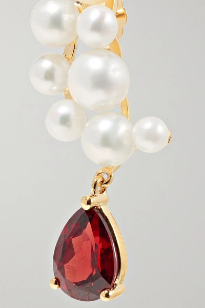Shop Anissa Kermiche 14-karat Gold, Garnet And Pearl Earrings