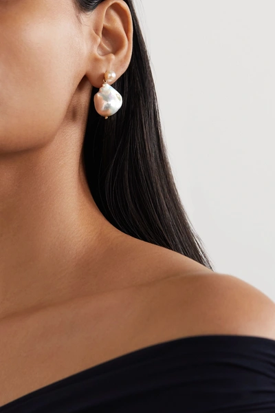 Mateo 14kt Yellow Gold Duality Pearl Drop Earrings In Gold