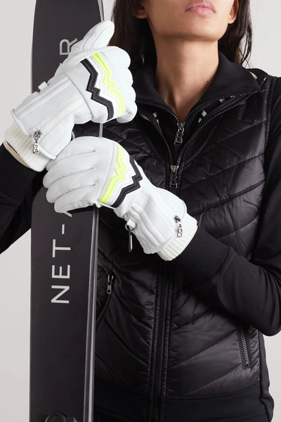 Shop Bogner Zoe Embroidered Leather Ski Gloves In White