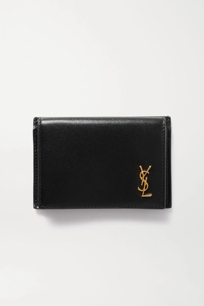 Shop Saint Laurent Monogramme Textured-leather Cardholder In Black