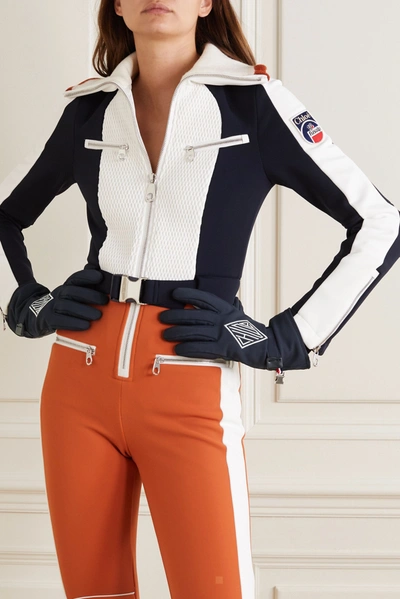 Shop Chloé + Fusalp Embroidered Shell And Leather Ski Gloves In Navy