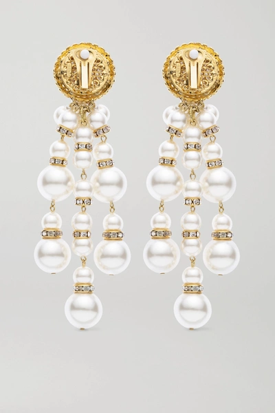 Shop Alessandra Rich Oversized Gold-plated, Faux Pearl And Crystal Clip Earrings