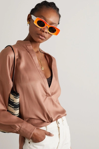 Shop Loewe + Paula's Ibiza Square-frame Neon Acetate Sunglasses In Orange